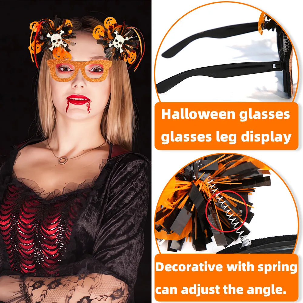 JazzHer New Halloween Glasses, Colorful Striped Bobo Ball Glasses, Halloween Theme Party Decorations, Fluffy Ball Glasses Frames.