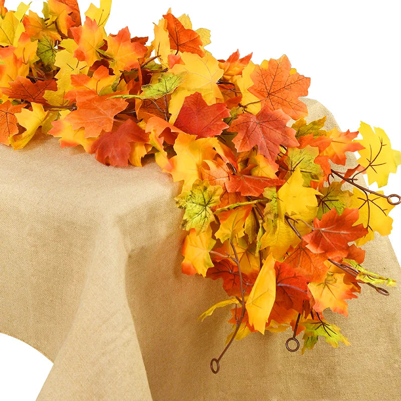 JazzHer Artificial Autumn Maple Leaves Garland Vine Hanging Plant for Thanksgiving Halloween Fireplace Decoration Christmas Home Decor