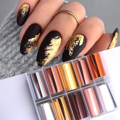 JazzHer 10pcs Gold Silver Metal Mirror Nail Art Foil Metallic Holographic Effect Starry Paper Charm Gel Polish Transfer Sticker Manicure