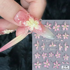 JazzHer 5D Nail Sticker Jelly Lily Flower Nail Art Decals Decorations Acrylic Adhesive Gel Sliders Stickers Summer Manicure Accessories