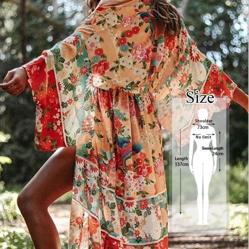 JazzHer Print Chiffon Beach Cover Up Tunics For Beach Long Kaftan Bikini Cover Up Robe De Plage Sarong Beach Swimsuit Coverup #Q912