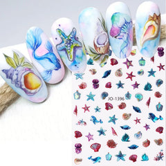 JazzHer 1 Sheet Sea Shell Nails Sticker 3D Conch Starfish Decals Laser Ocean Theme Series Self-Adhesive DIY Nail Art Manicure Decoration