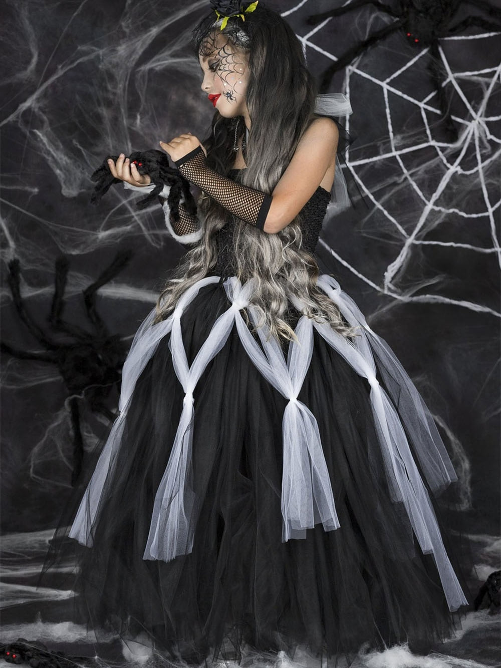 JazzHer Halloween Awakecrm Black Dress For Girls Halloween Costume Tutu Dress Spider Witch Kids Party Dresses Tulle Long Dress Children Cosplay Clothing