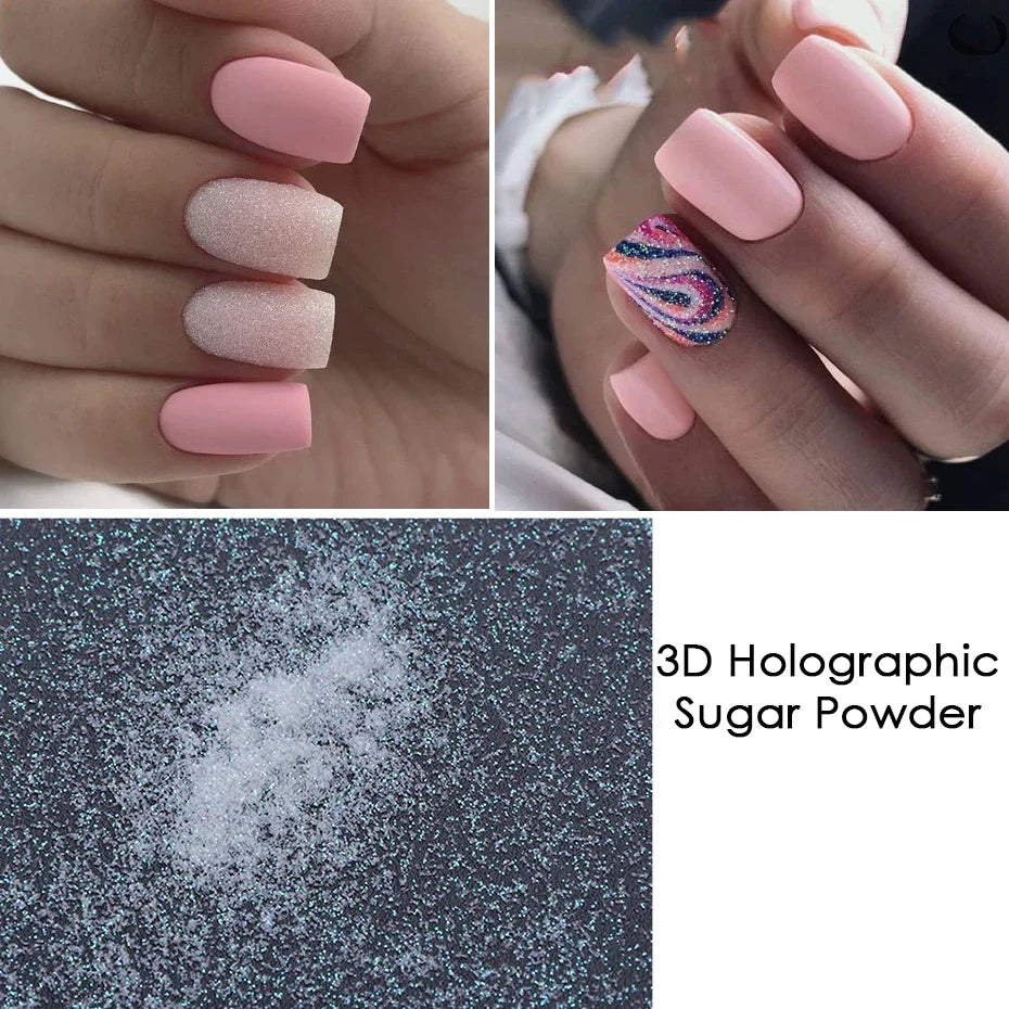 JazzHer Black White Holographic Glitter For Nails Design Sugar Powder Iridescent Snow Velvet Dipping Powder Pigment Decoration LYMN01-08