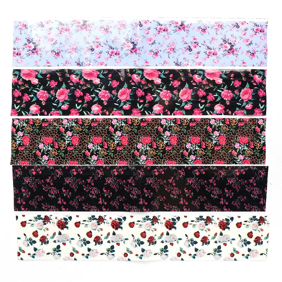 JazzHer Rose Flower Design Nail Foils Set Valentines Floral Starry Nail Stickers Paper Slider Adhesive Decoration Manicure Polish LY3108