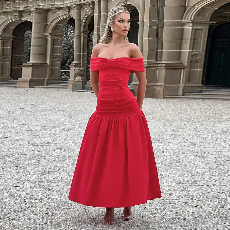 JazzHer Strapless Backless Pleated Elegant Evening Party Dress Women Robes Sexy Dress Maxi Long Bodycon Summer Dress Vestidos