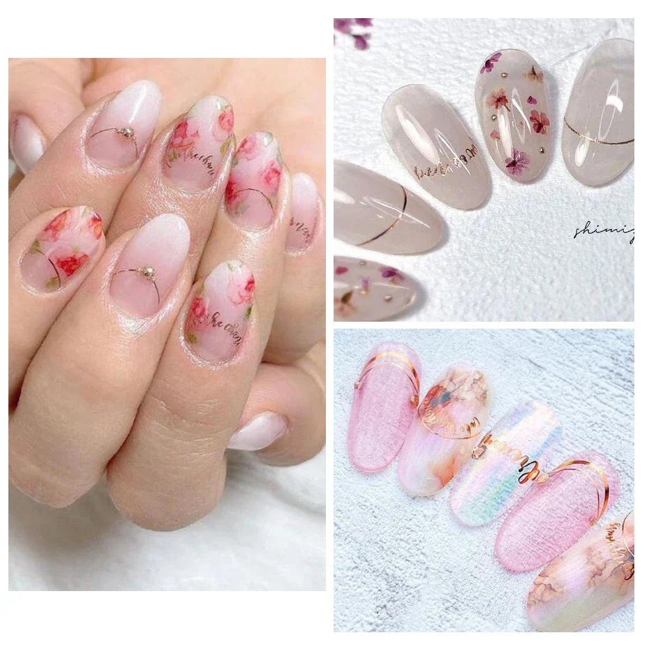 JazzHer 1pcs 3D Rose Gold Holo Decal Nail Lettering Curved Striping Line Sticker Nail Art Design Adhesive Slider Decoration LYSTZ-GS104