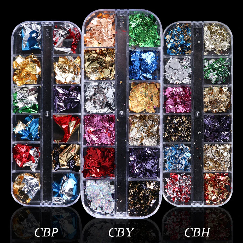 JazzHer 1 Case Aluminum Flakes Nail Art Glitter Paillette Sequins Irregular Pigment Gold Foil Flake Chrome Nail Dust Decorations LY950-1