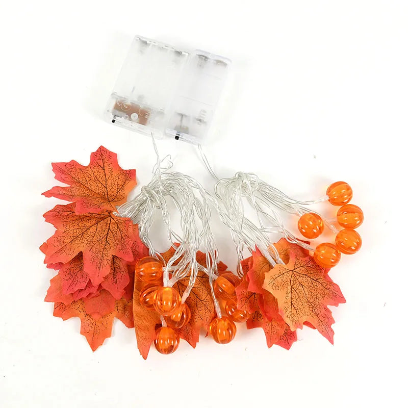 JazzHer Artificial Autumn Maple Leaves Pumpkin Garland Led Fairy Lights for Thanksgiving Christmas Party DIY Decoration Halloween Props