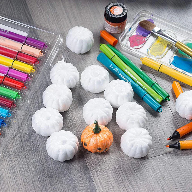 JazzHer 10Pcs White Foam Pumpkin Models Polystyrene Styrofoam Artificial Pumpkin DIY Handmade Craft Kids Gift Halloween Decoration Props