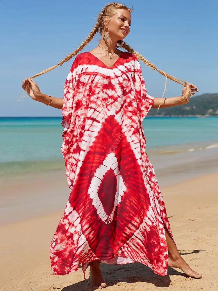 JazzHer Bohemian Butterfly Printed V Neck Batwing Sleeve Dresses For Women Clothing 2023 Beach Wear Causal Long Dress Vestidos Q1342