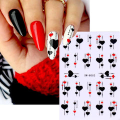 JazzHer 3D Nail Stickers Black Heart Love Self-Adhesive Slider Letters Nails Art Valentine's Day Decals Manicure Accessories Decorations