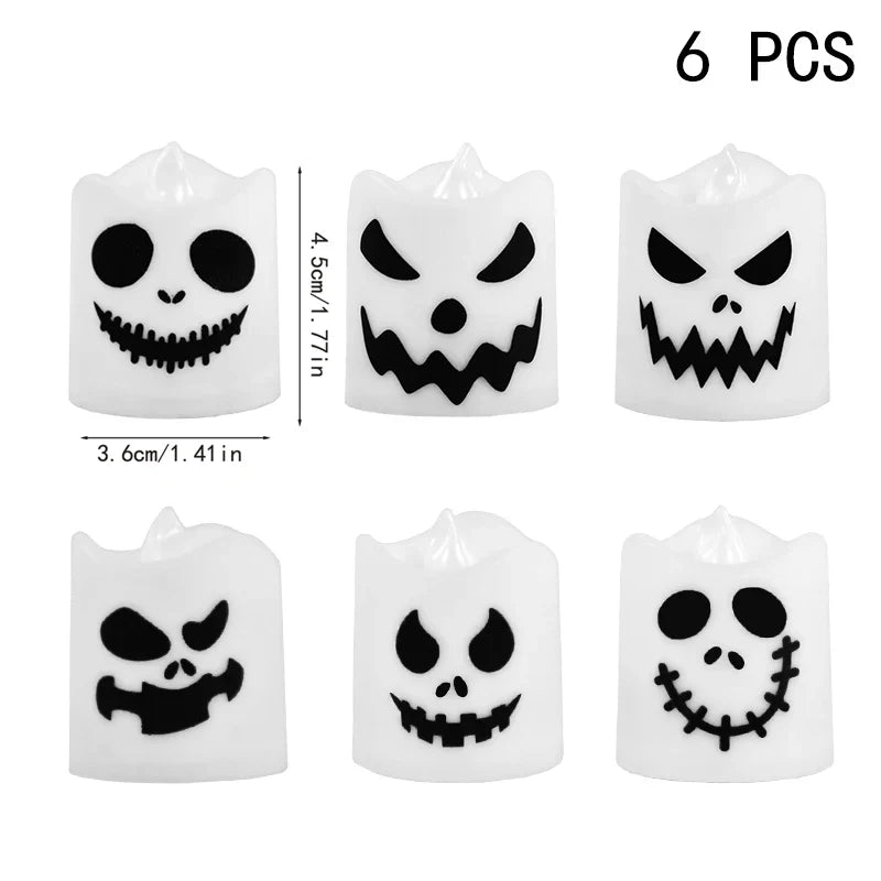 JazzHer 6pcs Halloween Led Ghost Pumpkin Candle Light Glowing Lamp Halloween Party Home Bar Decoration Haunted House Horror Props