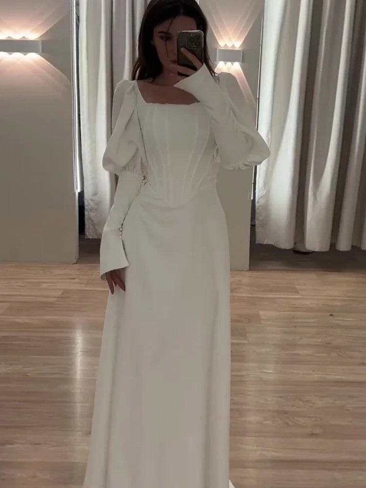 JazzHer Eid Party Dress woman Square Collar Long Sleeve Morocco Party Dresses Ramadan Slim Fit Kaftan Islam Dubai Arab Long Robe 2024