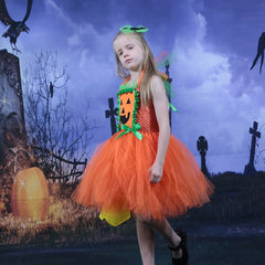 JazzHer Halloween Awakecrm Scary Pumpkin Monster Girls Halloween Dress Up Tutu Dress Kids Clothes For Carnival Party Dresses Orange Dress With Ruffles