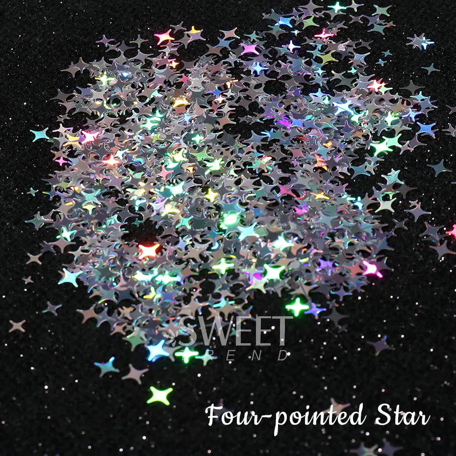 JazzHer Holographic Star Four-pointed Star Nail Paillettes Sparkly Laser Design Sequin Charm Glitter Flake Shinning Manicure Decor Slice