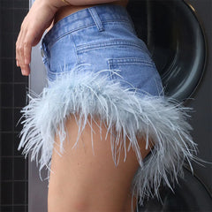 JazzHer Feather Tassel Jean Shorts Women Clothing Summer Sexy Slim Shorts Femme Street Fashion Beach Hot Girl Bottoms 2023 New