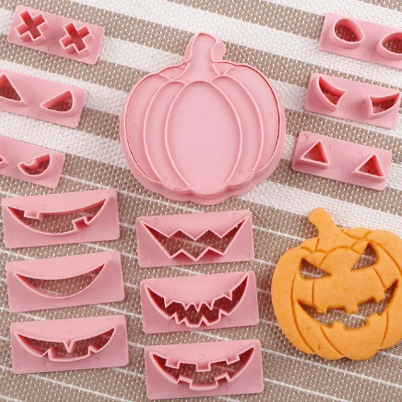 JazzHer 13Pcs DIY Pumpkin Face Halloween Cookie Cutter Set Biscuit Mold Fondant Embosser Stamps Halloween Party Cake Decorating Tools