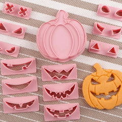 JazzHer 13Pcs DIY Pumpkin Face Halloween Cookie Cutter Set Biscuit Mold Fondant Embosser Stamps Halloween Party Cake Decorating Tools