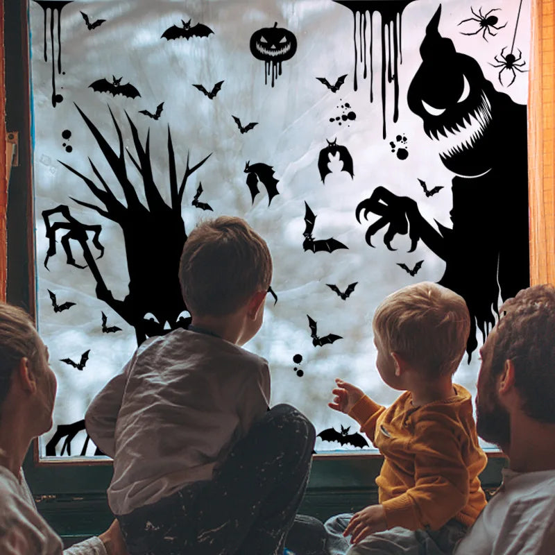 JazzHer Halloween Window Stickers Removable Bat Ghost Pumpkin Wall Decal Halloween Party Decoration for Home Haunted House Horror Props