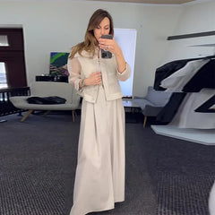 JazzHer 2 Piece Sets Women Outfits Coat Wide Leg Pants Suit Pocket Single Breasted Turndown Collar Jacket Loose Trousers Casual Ensemble