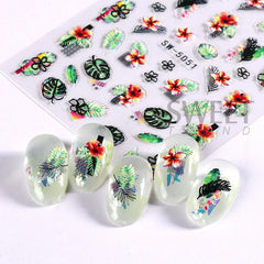 JazzHer 5D Embossed Leaf Nail Stickers Summer Autumn Flowers Slider Leaves Line Patter Design Nail Art Decals DIY Manicure Decorations