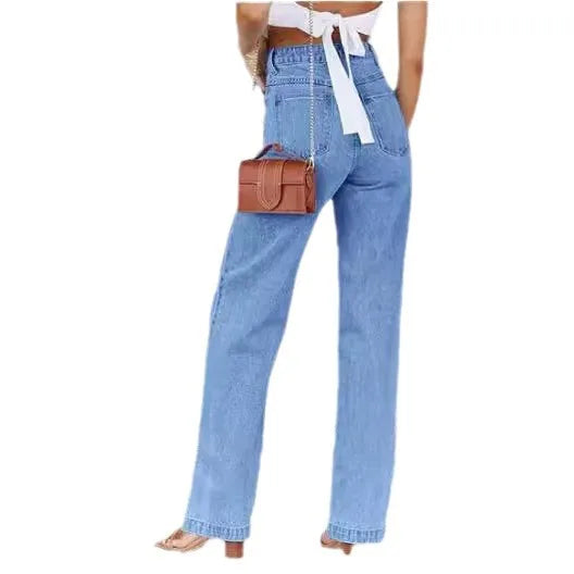 JazzHer Bleached Washed Straight Pants Women Denim Ankle Length Jeans Zipper Fly High Waist Jean Pocket Loose 2024 Summer Basics