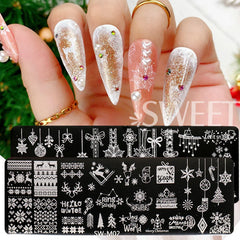 JazzHer Christmas Cute Anime Nail Stamping Plate Winter Snowflakes Sweater Elk Design Painting Stencil Tools DIY Decoration Image LYSW-M