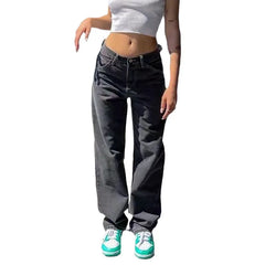 JazzHer Women Jeans Baggy Wide Leg Pants Denim Washing High Waist Loose Fit Pockets Basics Full Length Pants Solid Slight Strech 2024