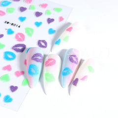 JazzHer 3D Kiss Sexy Pink Lips Glitter Stickers Nails Design Self adhesive Nail Art Sliders Valentine's Day Decals Manicure Decorations