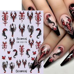 JazzHer Halloween 3D Nail Art Stickers Pink Ghost Pumpkin Spider Web Sliders Scorpion Bat Dripping Blood Decals Decorations Manicure