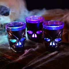 JazzHer 3Pcs LED Light Halloween Drinking Cup Skull Glowing Wine Water Cup for Halloween Party Decoration Home Bar Supplies Horror Props