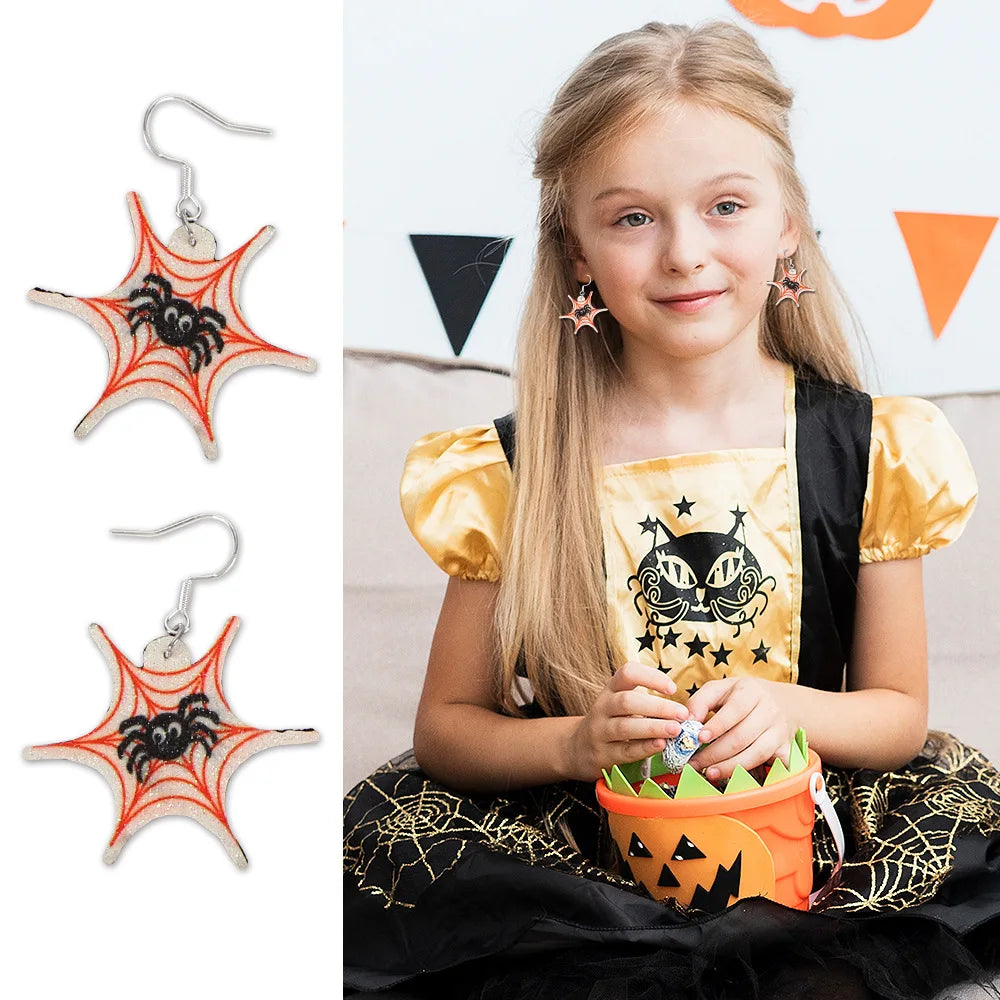 JazzHer Cross-Border New Halloween Earrings, Spider Bat Earrings, Party Decorations For Adults And Children, Scary And Funny Earrings