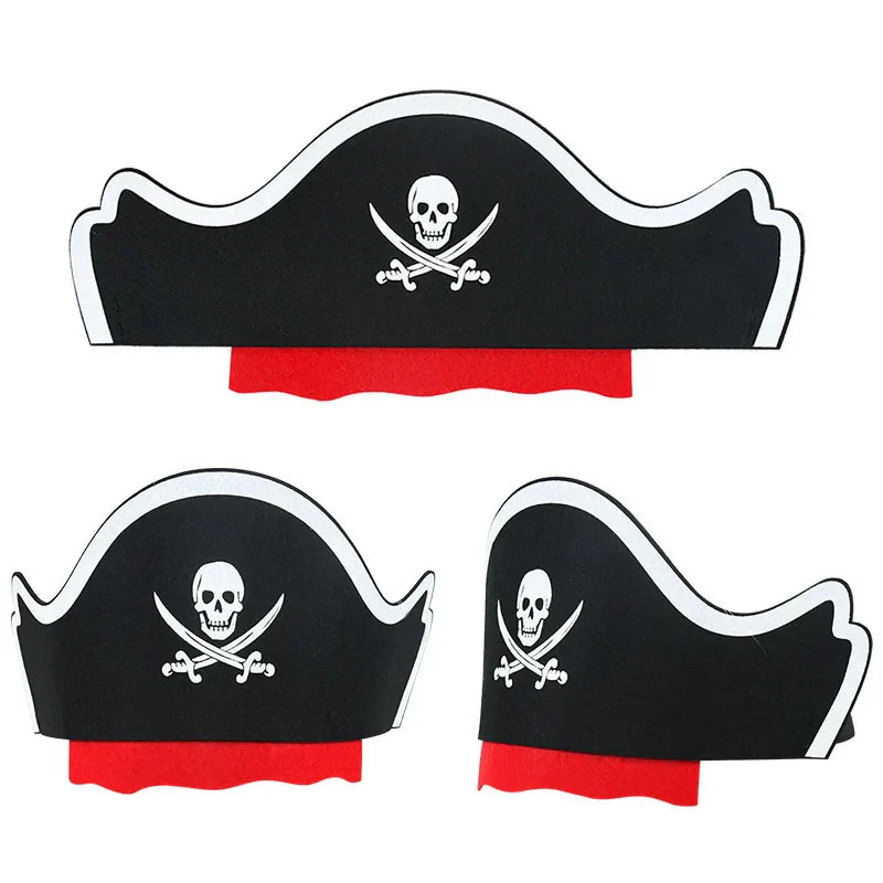 JazzHer 12Pcs Pirate Captain Hat Skull Print Eye Patch Children Adult Halloween Party Cosplay Costume Cap Decoration Props Kids Birthday