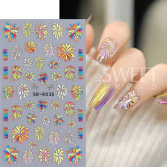 JazzHer 5D Eye Nail Embossed Stickers Blooming Fireworks Jelly Sweet Cartoon Candy  Kawaii Mouth Monster Design New Year Manicure Decal