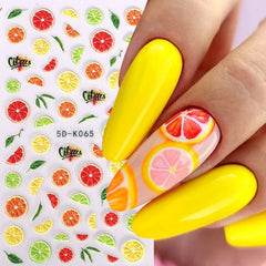 JazzHer Lemon Fruit Nail Stickers 5D Cherry Embossed Summer Strawberry Peach Watermelon Sliders DIY Acrylic Decals Manicure Decorations