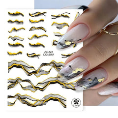 JazzHer Black Gold Marble Nail Stickers Decals Bronzing Blooming Ink Effect Gradient Mirror Foils Decorations Manicure Wraps LYCC082-090