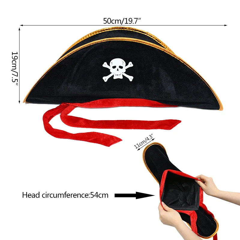 JazzHer Halloween Pirate Hat Cap Decoration Kids Adult Halloween Masquerade Captain Cosplay Costume Props Pirate Theme Birthday Party