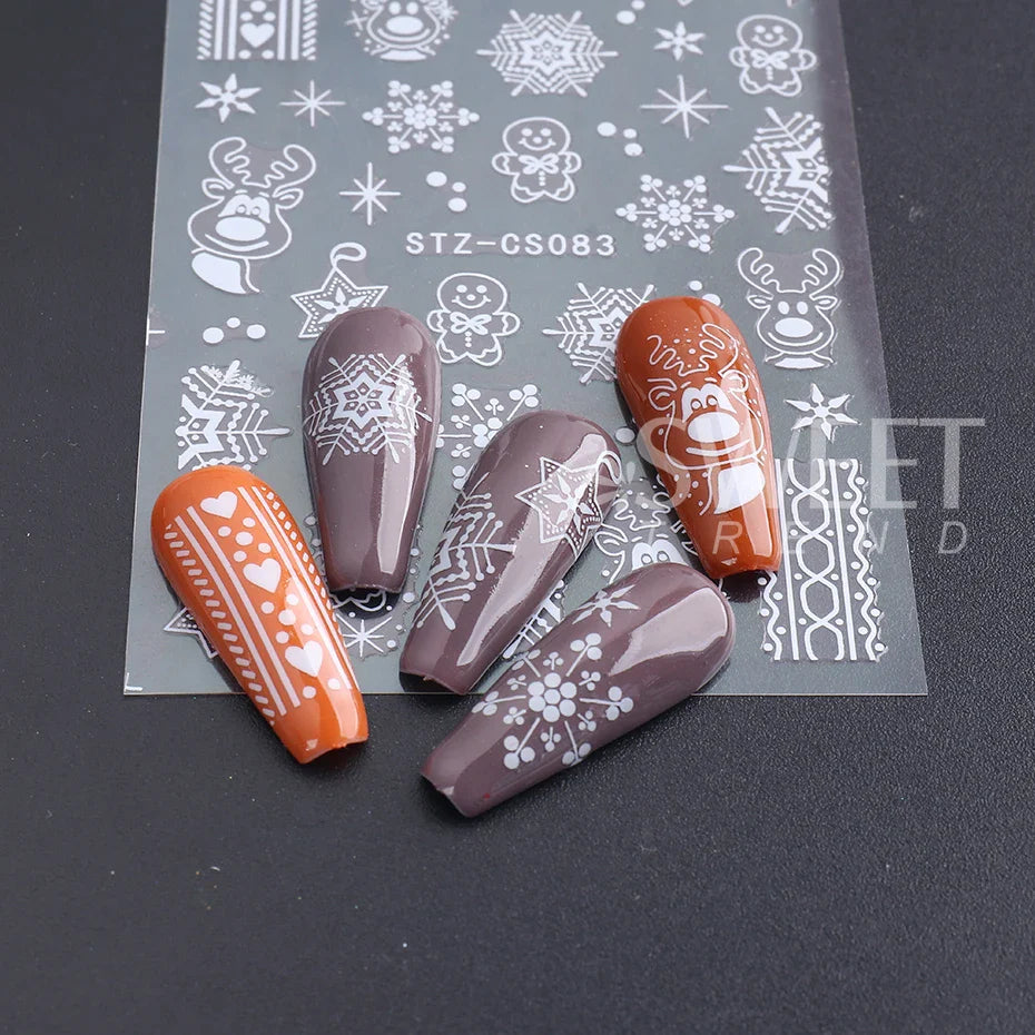 JazzHer 3D Rose Gold Christmas Nail Sticker Winter Elk Snowflake Decal Holographic Santa Tree Slider For New Year Manicure Decoration