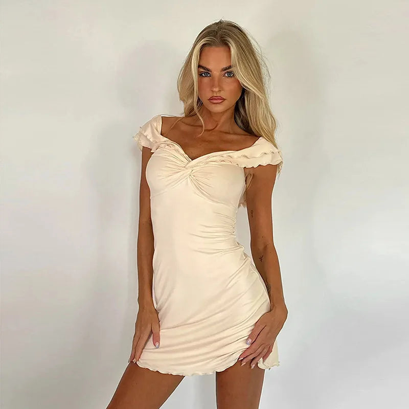 JazzHer-Townlike Rufflles Slim Bodycon Dress Women Mini 2024 Spring Summer Dress Strapless Backless Nightclub Sexy Party Dresses