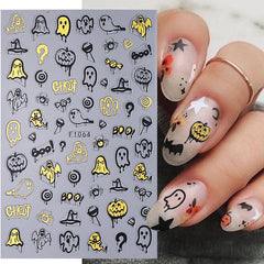 JazzHer 3D Halloween Nail Art Stickers Ghost Pumpkin Spider Web Sliders Scorpion Bat Dripping Blood DIY Winter Nail Decals  Decoration