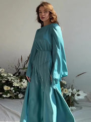 JazzHer Eid women Diamond Party Dress woman Abaya Satin Morocco Ramadan Lace-up Abayas Vestidos Largo Islam Dubai Arab Long Robe 2024