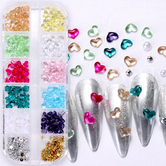 JazzHer 12Grids Kawaii Korean 3D Love Heart Charms For Nail Art Decoration Resin Nail Charms Jewelry Rhinestone for Manicure Accessories