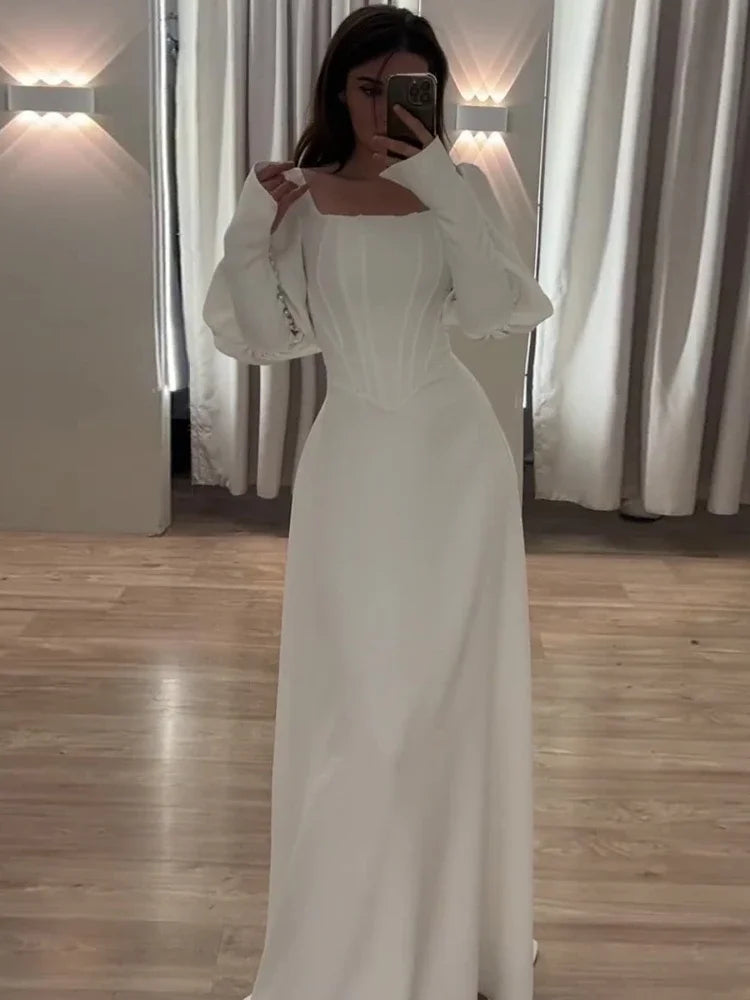 JazzHer Eid Party Dress woman Square Collar Long Sleeve Morocco Party Dresses Ramadan Slim Fit Kaftan Islam Dubai Arab Long Robe 2024