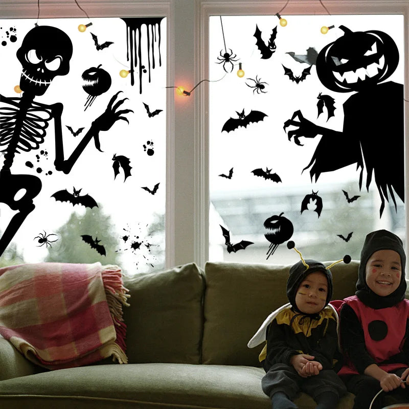 JazzHer Halloween Window Stickers Removable Bat Ghost Pumpkin Wall Decal Halloween Party Decoration for Home Haunted House Horror Props