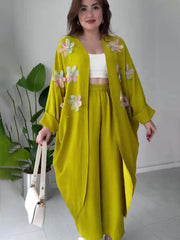 JazzHer Eid Muslim Women Two Piece Sets Musulman Ensemble Split Blouses Wide Leg Pants Suits Casual Arab Morocco Dubai 2024 Outfit