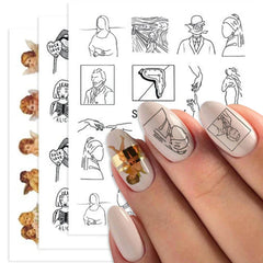 JazzHer 4pc Abstract Human Face Stickers for Nails Angel Baby Dragon Snake Design Water Transfer Sliders Manicure Decor LYSTZ1114-1137