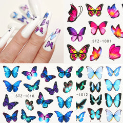 JazzHer 3D Butterfly Design Nail Watercolor Decals Adhesive Transfer Slider Spring Summer Manicure Stickers Decor 4Pcs/Set LYSTZ984-1017