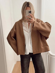 JazzHer Autumn Long Sleeves Single Breasted Women's Short Coat Solid Color V-neck Thick Fashion Jacket 2024 New Lady Commute Outerwear