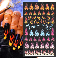 JazzHer 5D Winter Fire Flame Nail Textured Sticker Acrylic Gradient Design Torch Engraved Adhesive Slider Manicure Decor Decal LY5D-K117